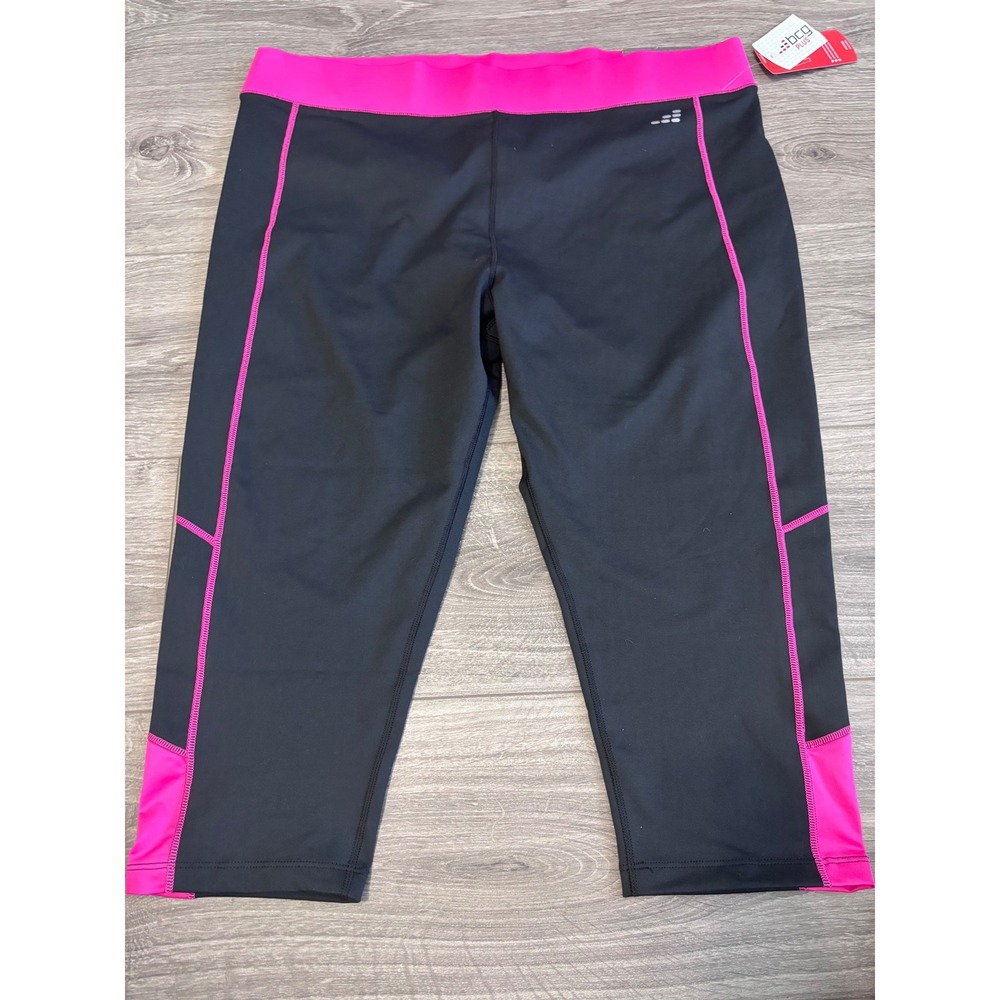 BCG Plus Women's‎ Capri Leggings Black Pink Activewear Workout Fitness Gym New